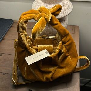 NWT Anthropologie Gold Velvet Bow Bag